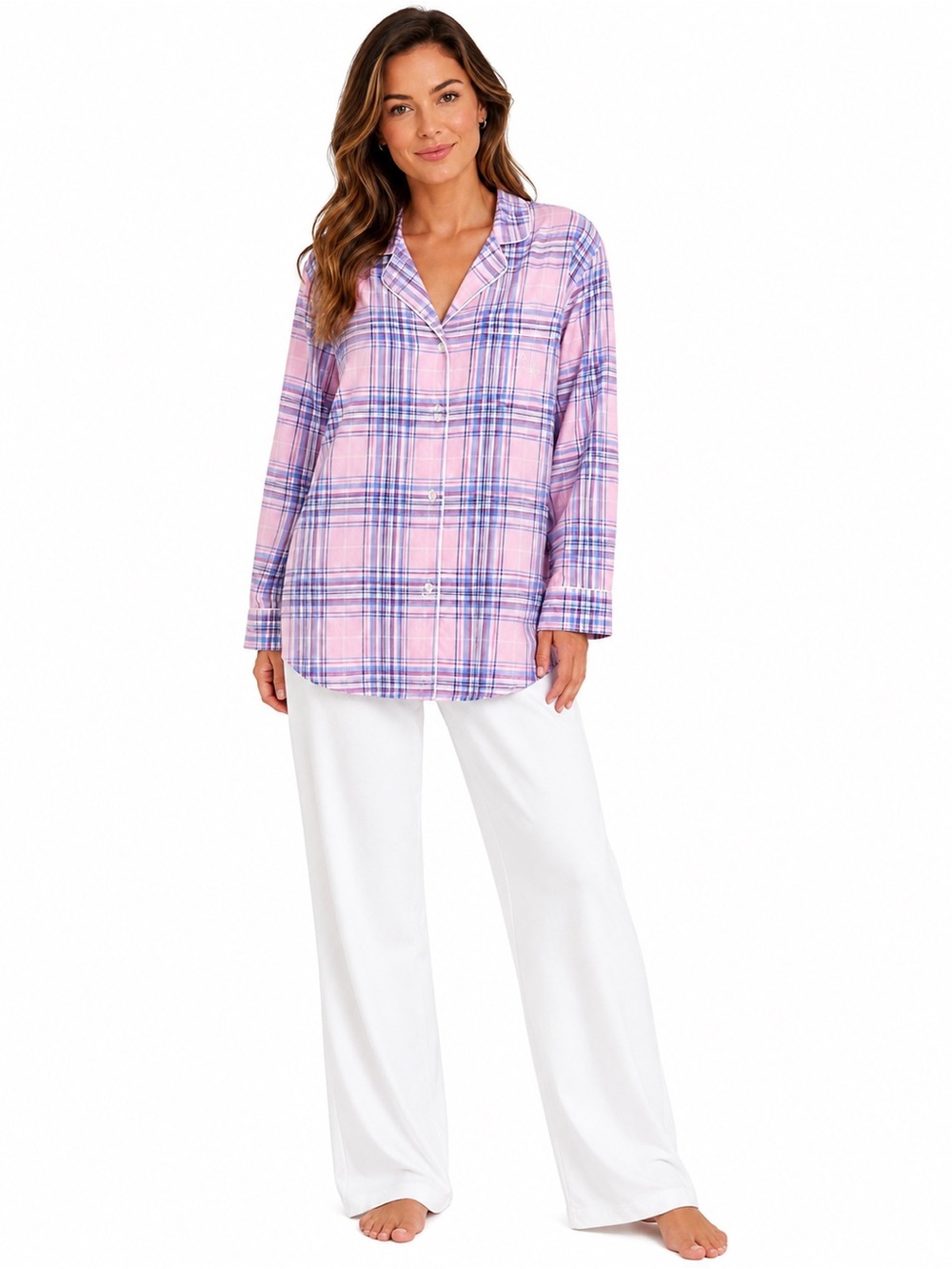 Lauren Ralph Lauren Pink Plaid Sleep Shirt Embroidered Preppy XL Cotton Classic - Picture 2 of 12